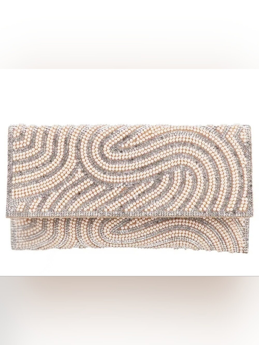 Badgley Mischa Jewel Elegant Gold Champagne Beaded Clutch With Silver Chain NWT